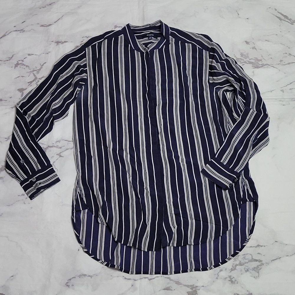 Madewell Navy & White Long Sleeve Button Up Striped Blouse